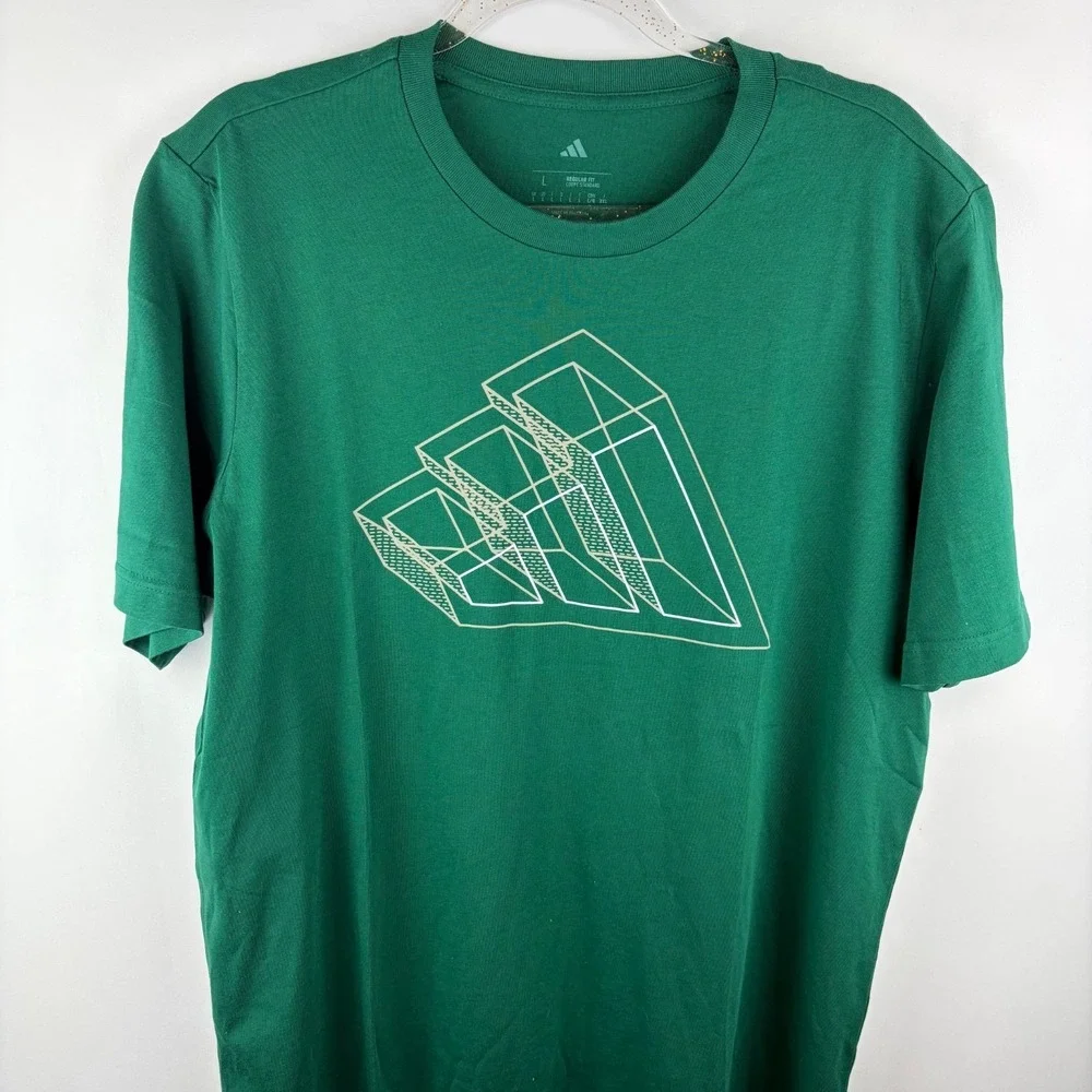 Adidas M T Fill‎ Tee Collegiate Green Geometric Graphic Retro Large 100% Cotton